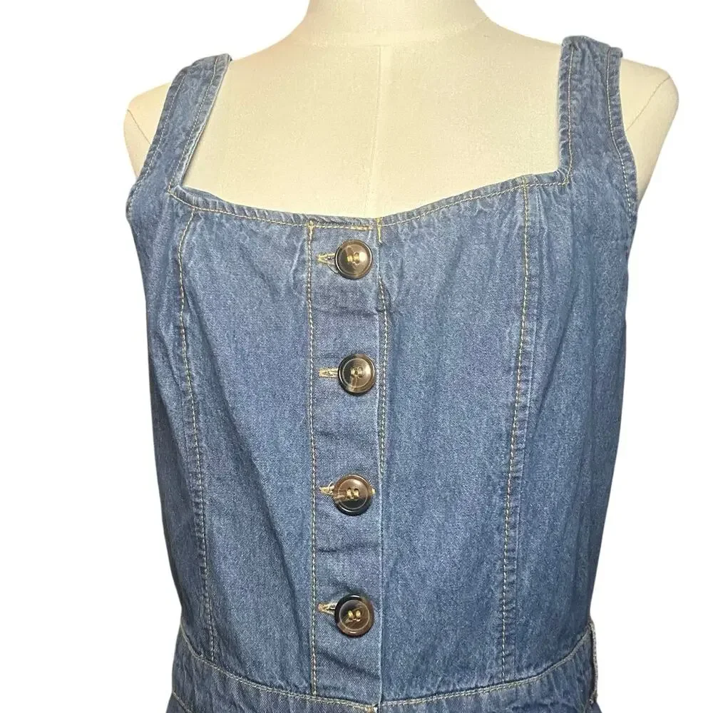 Sincerely Jules Denim Jumpsuit Blue L Wide Leg Button Front Y2K - Picture 9 of 16